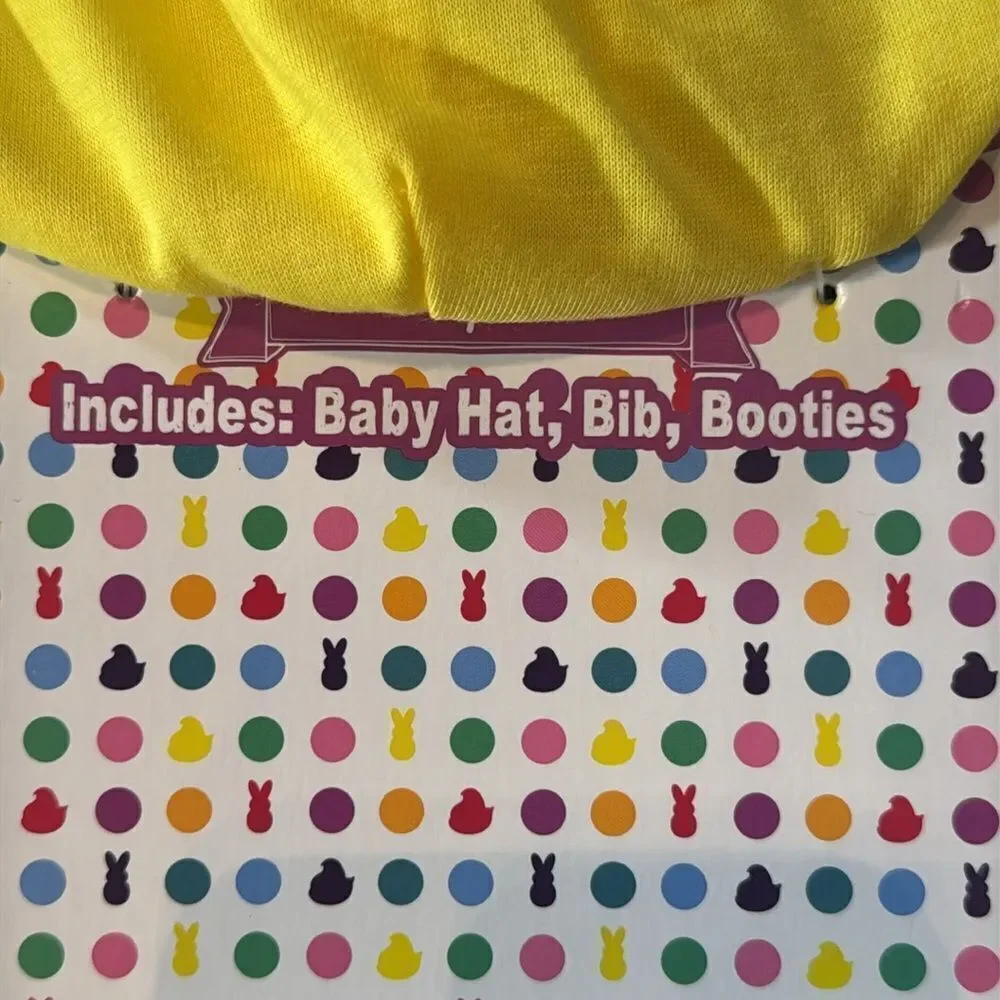 Yellow Peeps Easter Infant Baby 3 Piece Set - Hat Bib & Bunny Booties NEW